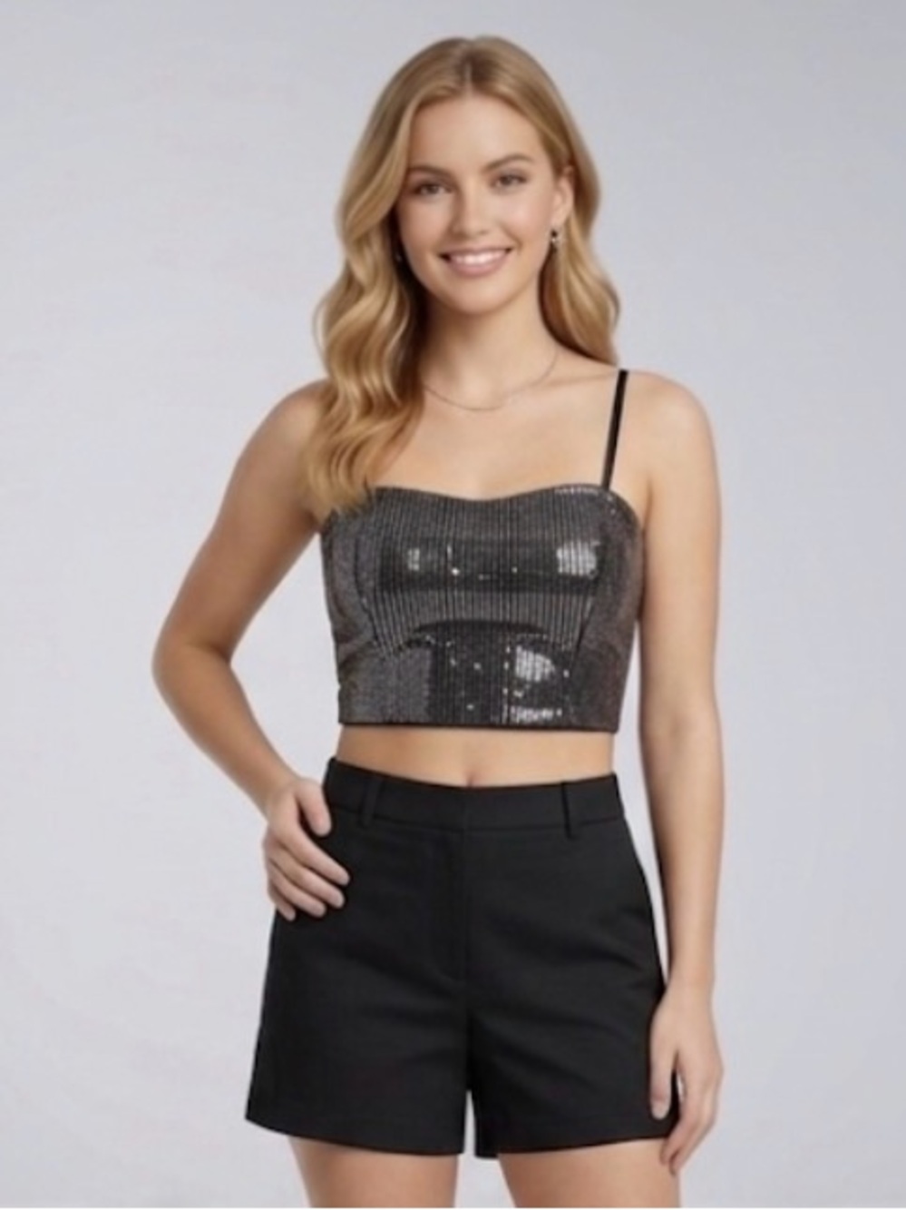 Guess Black Silver Sequin Crop Cami